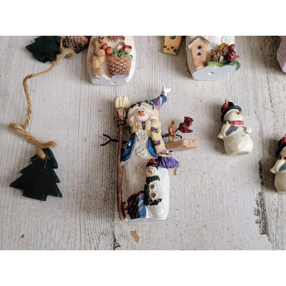 Snowman rustic variety birdhouse apple ornament Xmas set - Picture 2 of 6